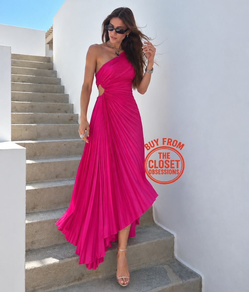Mango NWT Magenta Pleated One Shoulder Midi Dress 6 8 10